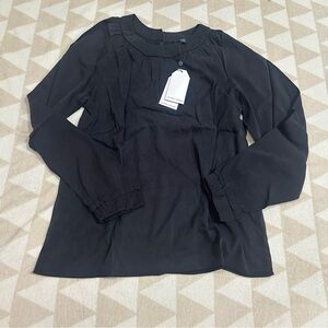 Universal standard Selene long sleeve gathered neck blouse in black